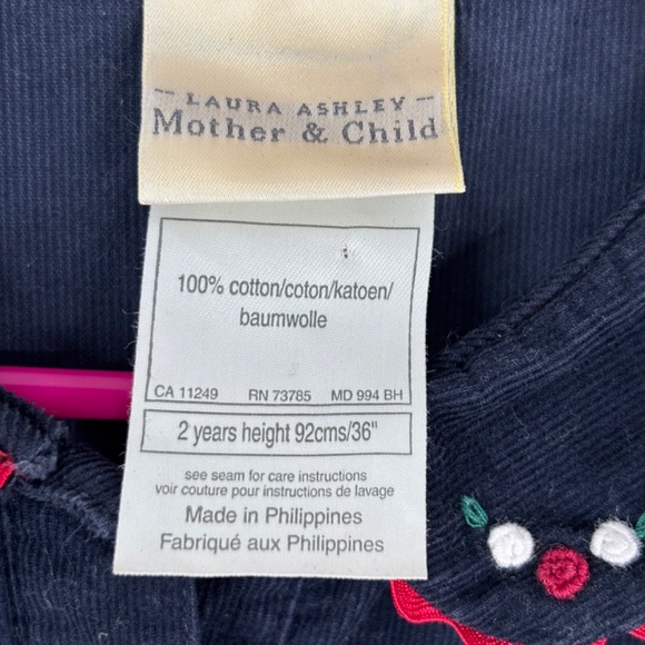 VTG 90s Laura Ashley Corduroy Christmas Dress 2Y Embroidered Collar Smocked Twee - Picture 4 of 7